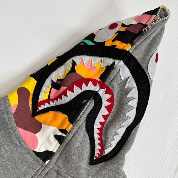 Bape Shark Full Zip Hoodie Gray Multicolor Camo WGM Tiger Japan M/L Nigo Harajuk - Picture 8 of 16